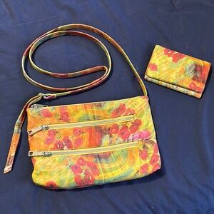Vibrant Red and Orange Crossbody Bag with Tropical Print